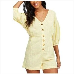 NWT New Billabong Women's sz L Sun Valley Button Front Seersucker Romper Sunbeam